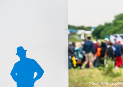 09949 Byron Nelson silhouette on sign, spectators, 2019 AT&T Byron Nelson, Trinity Forest Golf Club, Dallas, TX