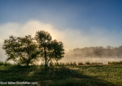 02245 Dramatic sunrise, steam fog, Great Trinity Forest, Dallas, TX
