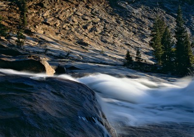 519 Cascading Tuolumne River at sunset, Yosemite wilderness