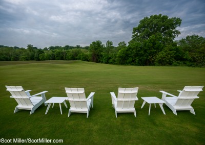 07044 White chairs on tee box, Trinity Forest Golf Club, Dallas, TX