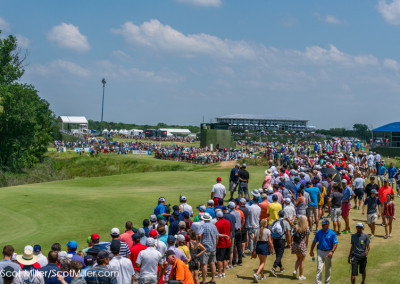02864  Crowds line hole #17 during 2018 AT&T Byron Nelson Golf Tournament at Trinity Forest Golf Club, Dallas, Texas