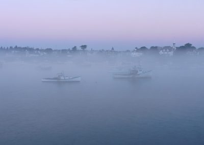 529 Foggy Jonesport, Maine, harbor at dawn, PANORAMA