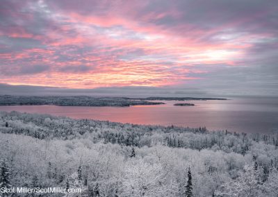 02582 Dramatic winter sunrise after a fresh snowfall, Lake Superior, Grand Portage, Minnesota