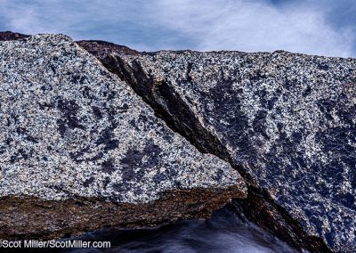 01492 Rushing water, diagonal rocks, John Muir Wilderness, Sierra Nevada Mountains, CA